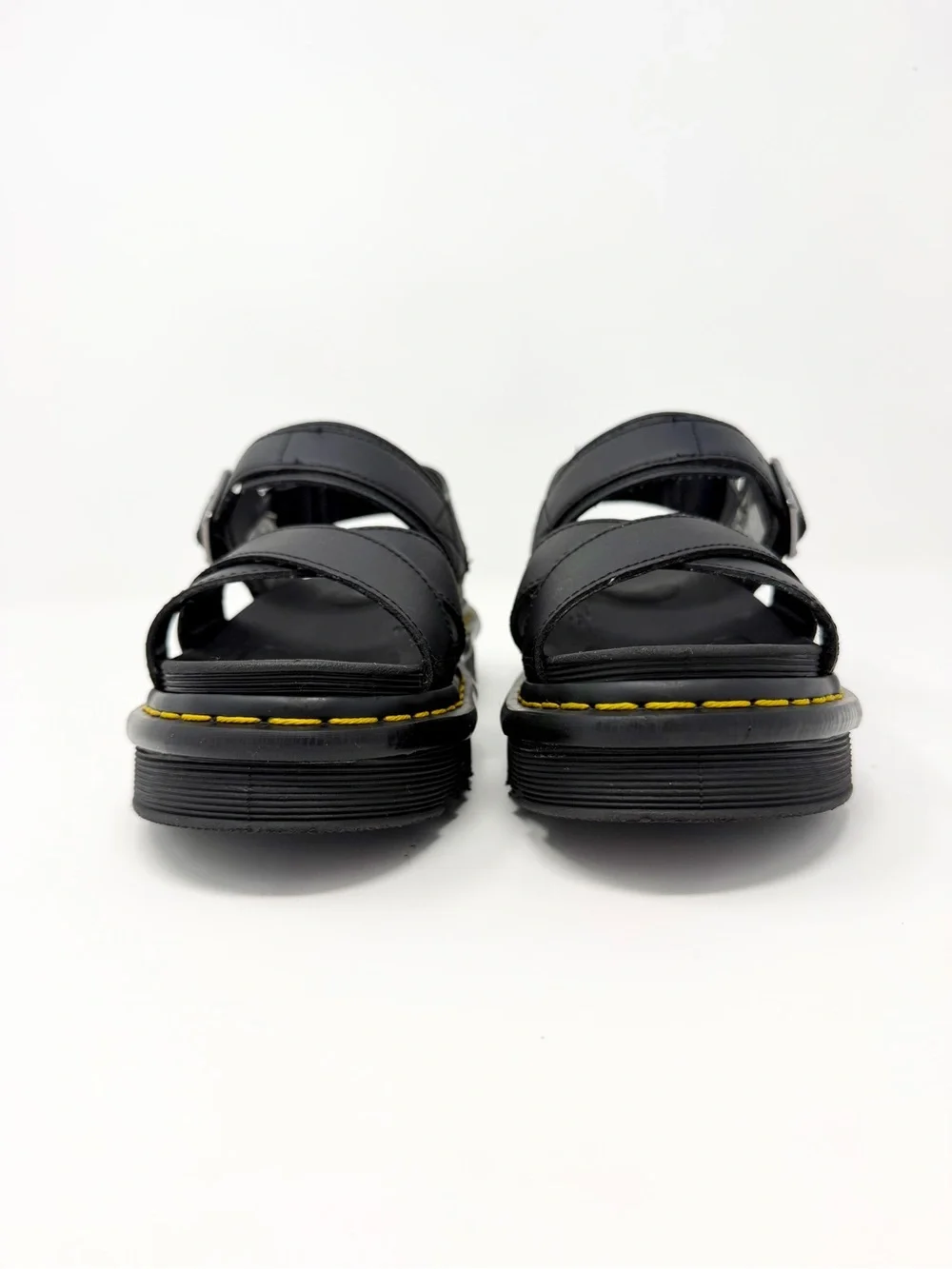 Dr. Martens Voss II Women’s US 6 Black Hydro Leather Platform Sandals Minimalist